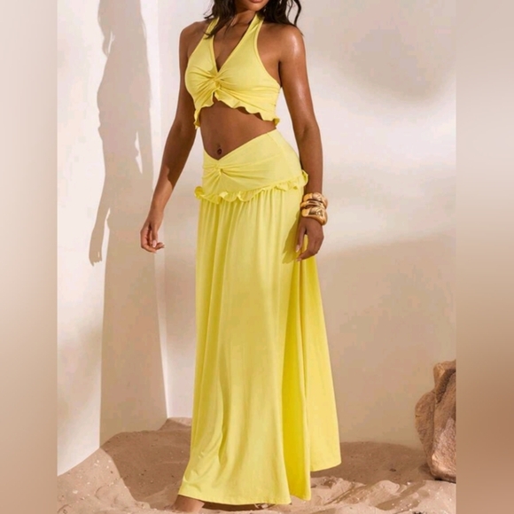 Summer Outdoor Holiday Date Outfit, Outdoor Vacation Halter Top With Bra Skirt - Picture 1 of 8